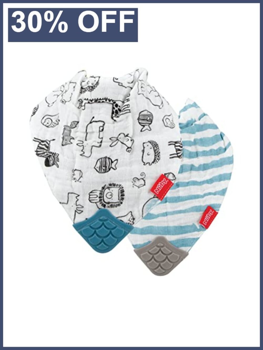 Nuby Muslin Baby Bibs 2-Pack with Teething Corner, 100% Cotton, Absorbent,